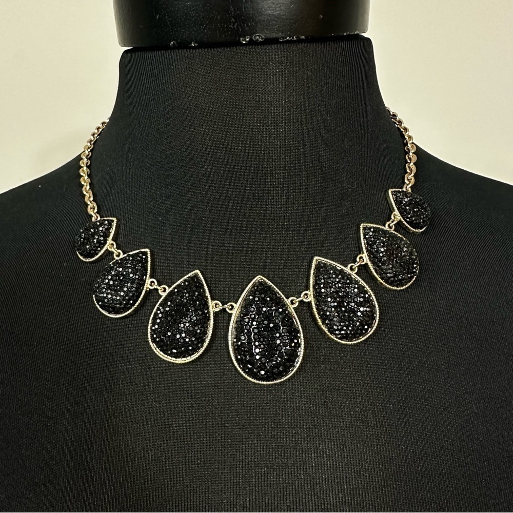 GOLD & Black Sparkle Drop Pendant Necklace